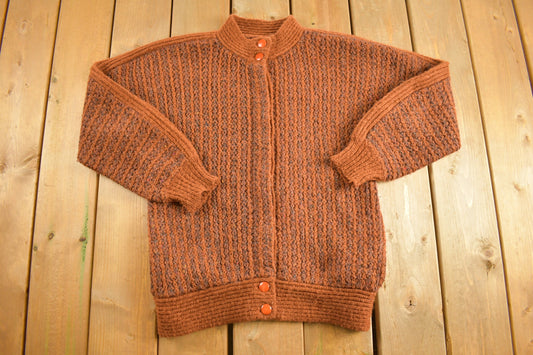 Vintage 1980s Knitted Marella Zip Up Sweater / Vintage 90s Crewneck / Pattern Sweater / Outdoor / Hand Knit / Zip Up Sweater