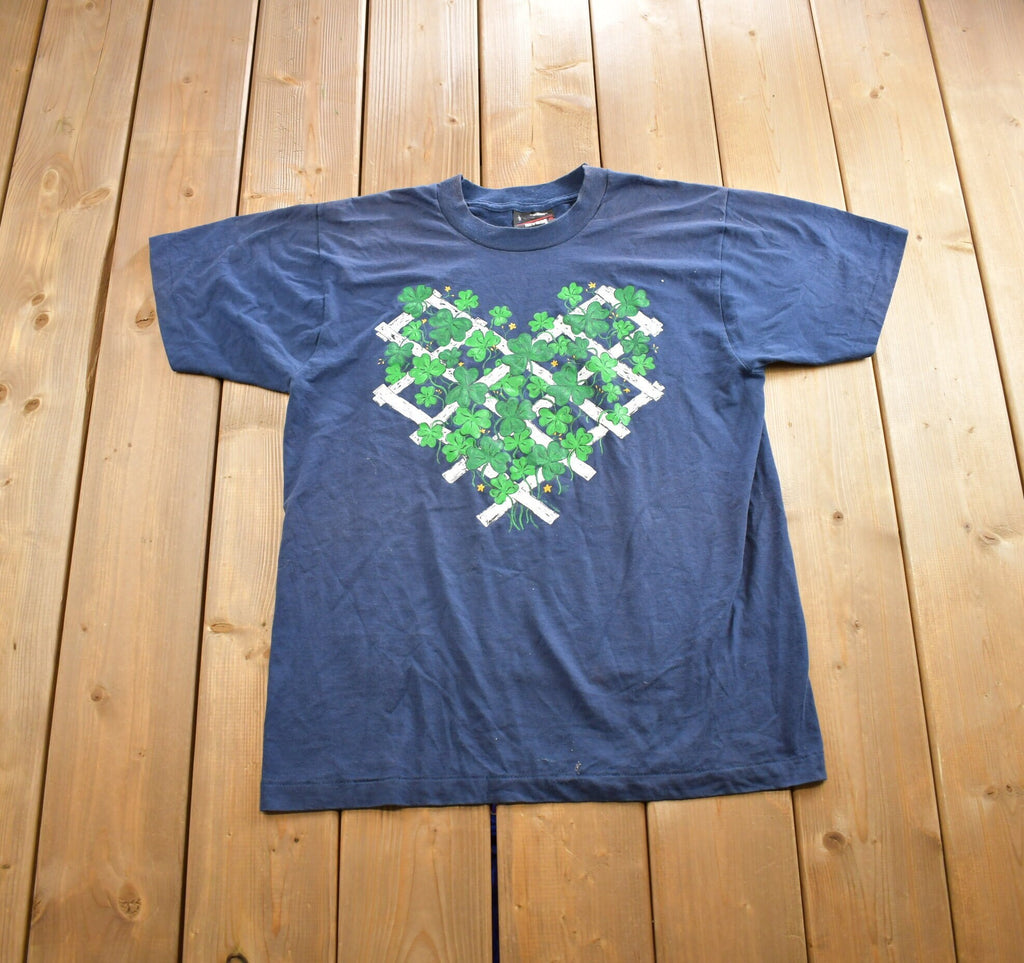 Vintage 1990s Four Leaf Clover Heart Single Stitch Graphic T Shirt Made In USA
