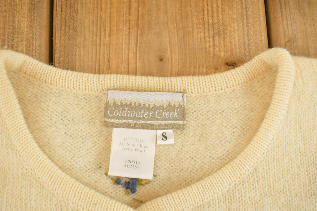 Vintage 1990s Cold Water Creek Floral AOP Wool Knit Cardigan Sweater Women's M