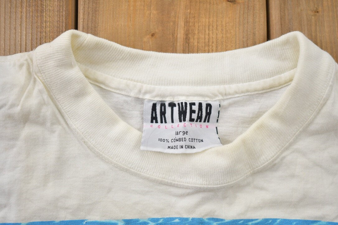 Vintage 1990 Ocean Fishes Theme Bonfire Graphic T-Shirt Single Stitch
