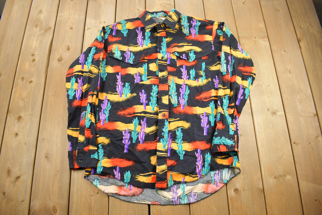 Vintage 1990s South Western Psychedelic Wrangler Cowboy Cut Button Up Shirt