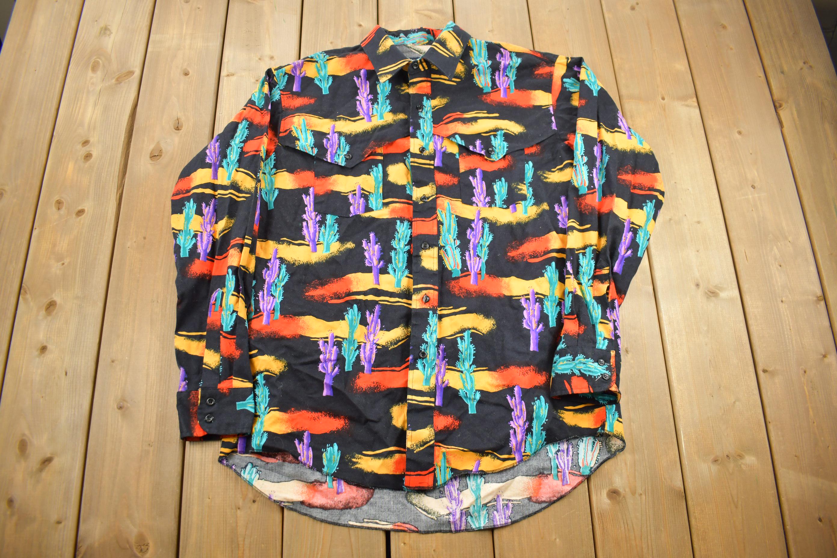 Vintage 1990s South Western Psychedelic Wrangler Cowboy Cut Button Up Shirt