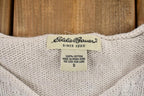 Vintage 1990s White Eddie Bauer Rolled Hem Lightweight Knit Shallow V-Neck Sweater
