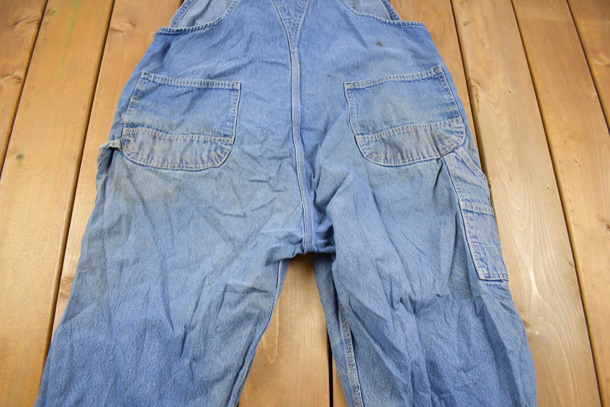 Vintage 1990s KEY Imperial Distressed Denim Jean Overalls Size 44 x 27