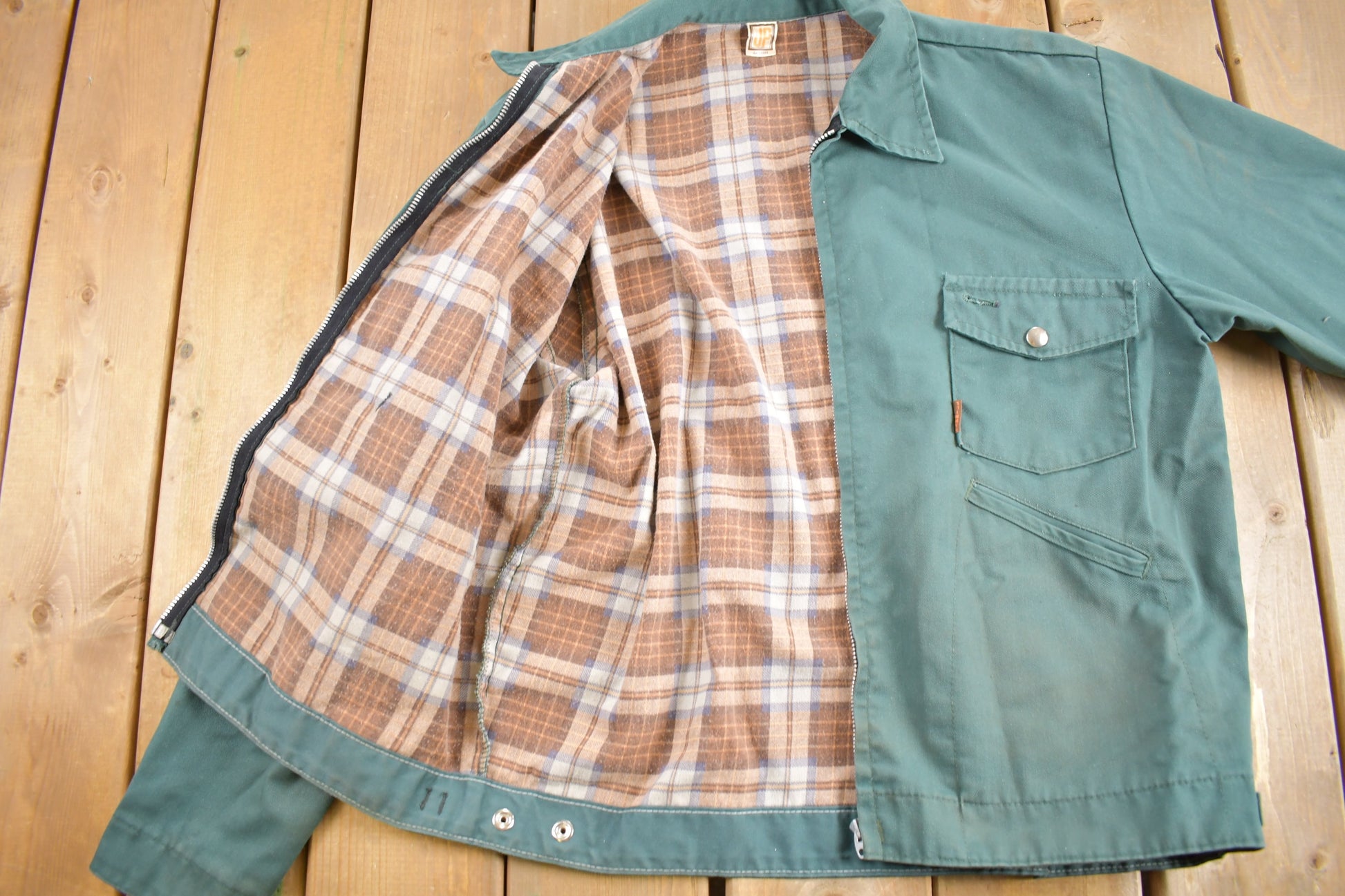 Vintage 1970s JP Plaid Lined Light Jacket  True Vintage  Workwear  Talon Zipper  Vintage Windbreaker