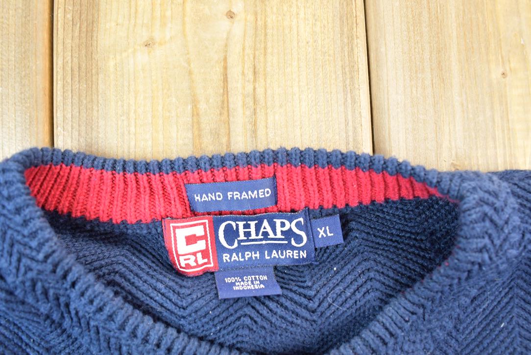Vintage 1990s Chaps By Ralph Lauren Blue Knit Crewneck Sweater / 90s Crewneck / Made In USA / Preppy Dress Up Mini Logo Crewneck