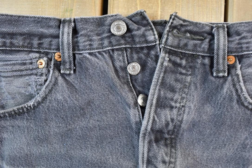 Vintage 1990s Levi Strauss 501 Red Tab Light Wash Black Denim Jeans Size 30 x 30
