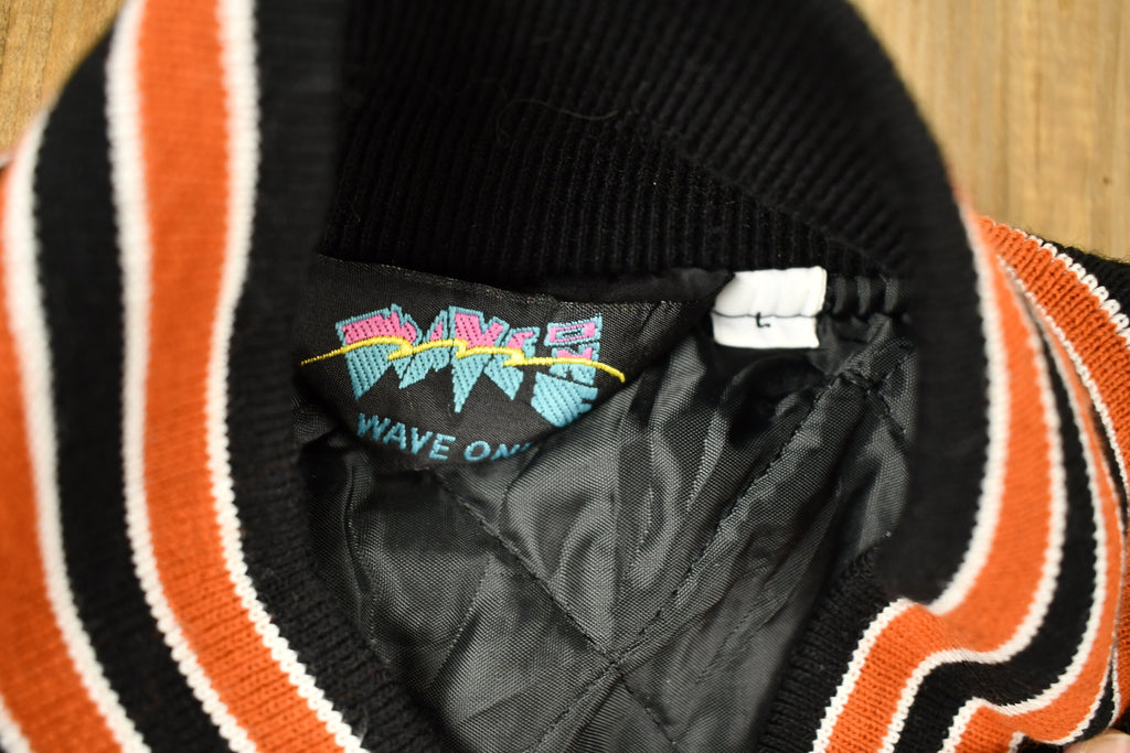 Vintage 1990s Benton Music Wool Varsity Jacket / Embroidered / Orange & Black / Quilted Jacket / Streetwear Fashion / 1990s