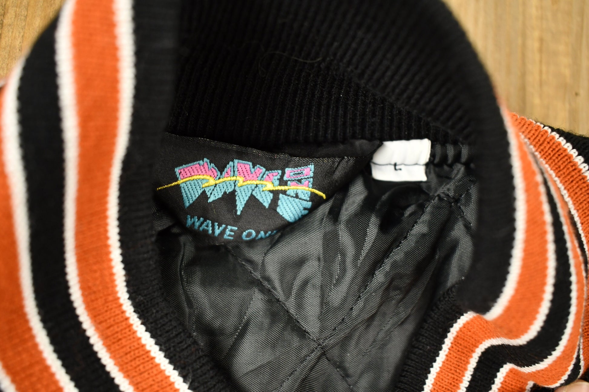 Vintage 1990s Benton Music Wool Varsity Jacket / Embroidered / Orange & Black / Quilted Jacket / Streetwear Fashion / 1990s