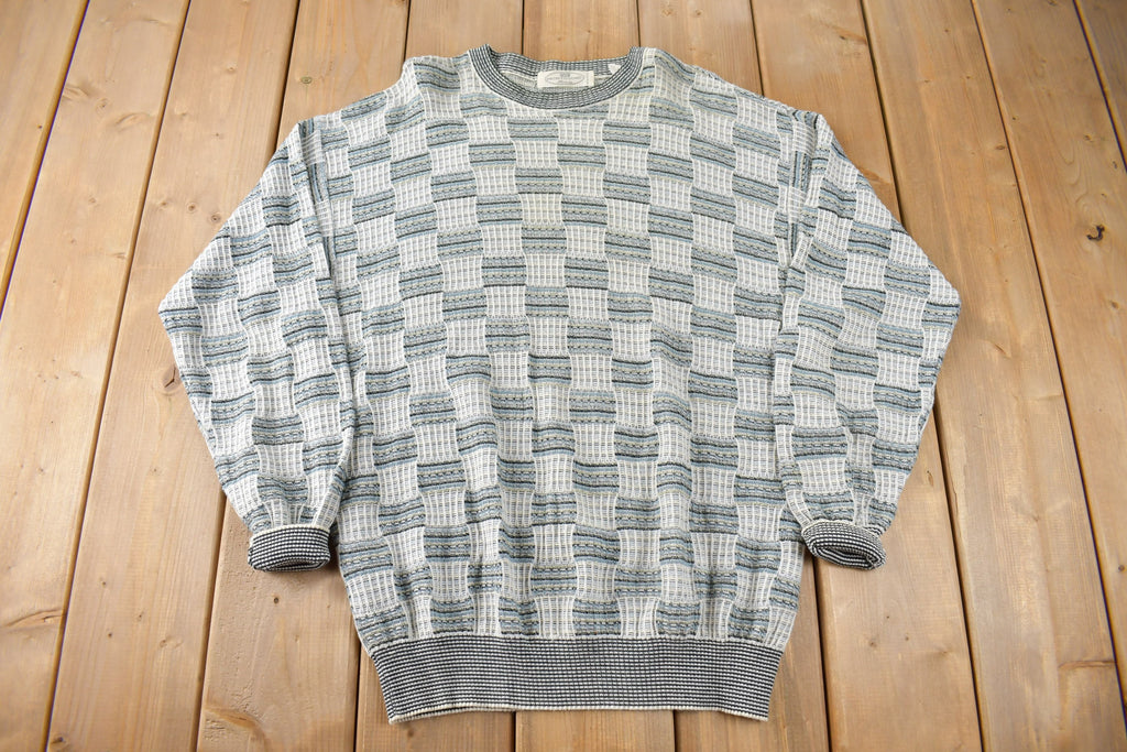 Vintage 1990s Pronto-Uomo Checkered Knit Crewneck Sweater Size L Made In Italy