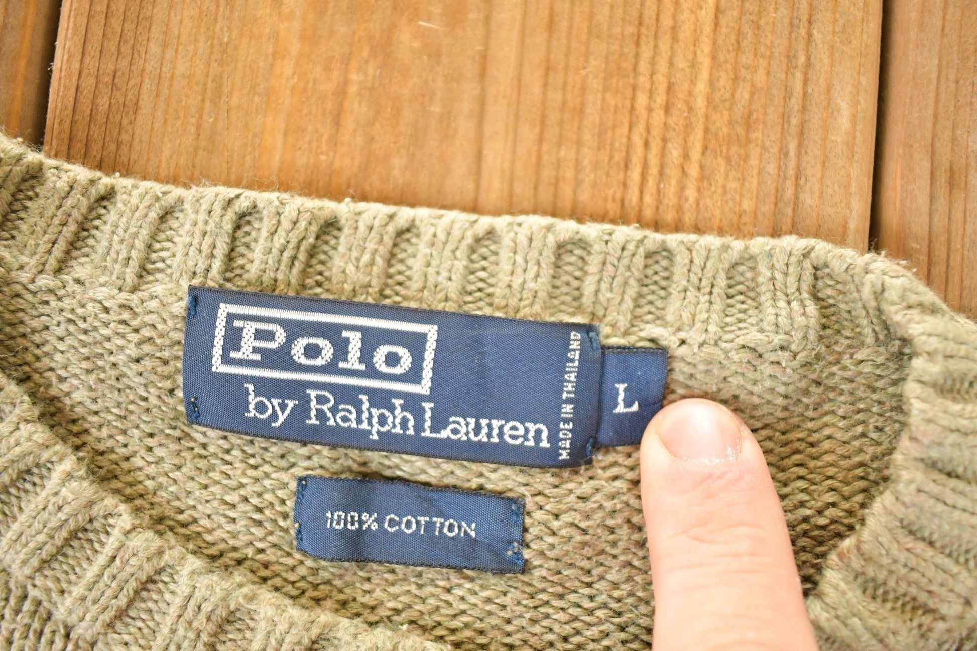 Vintage 1990s Polo By Ralph Lauren Tan Knit Crewneck Sweater Mens L