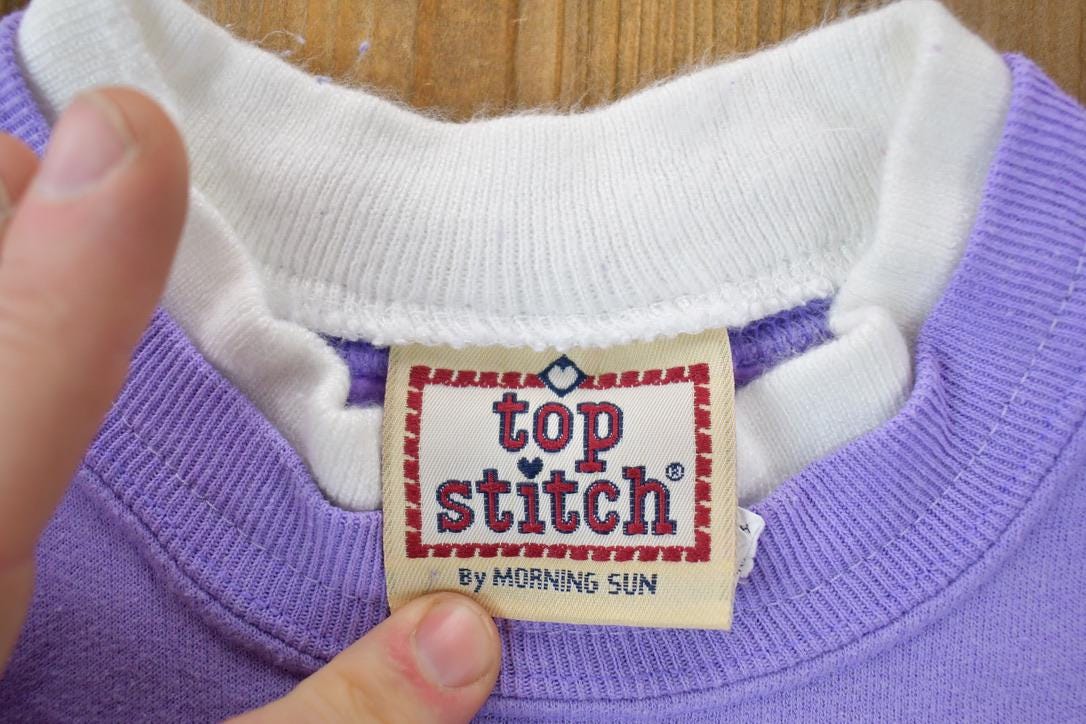 Vintage 1990s Top Stitch By Morning Sun Butterfly And Flowers Cute Double Collar Crew Neck Sweater