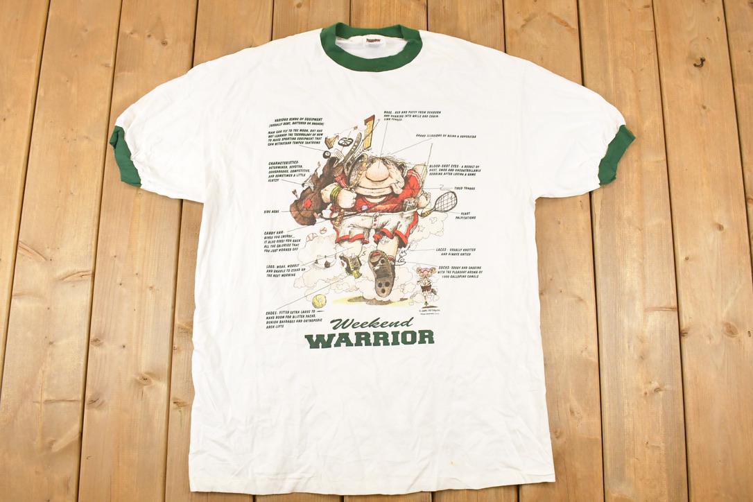 Vintage 1990s Weekend Warrior Souvenir Cartoon T-Shirt Men's L