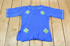 Vintage 1990s Women's Caftan Neckline Handmade Cut N Sew Knit Patchwork Sweater