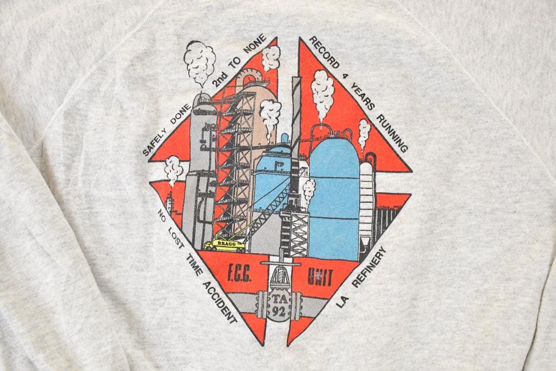 Vintage 1990s LA Refinery Job Loss Hours Crewneck Sweatshirt Men's L