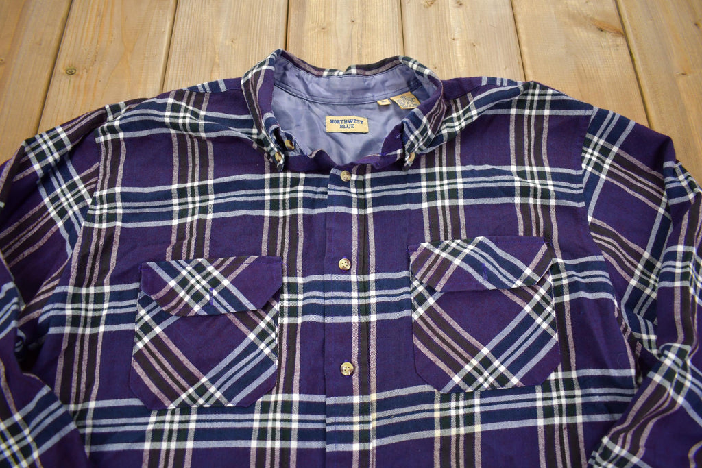 Vintage 1990s Northwest Blue Plaid Flannel Button Up Shirt - XL