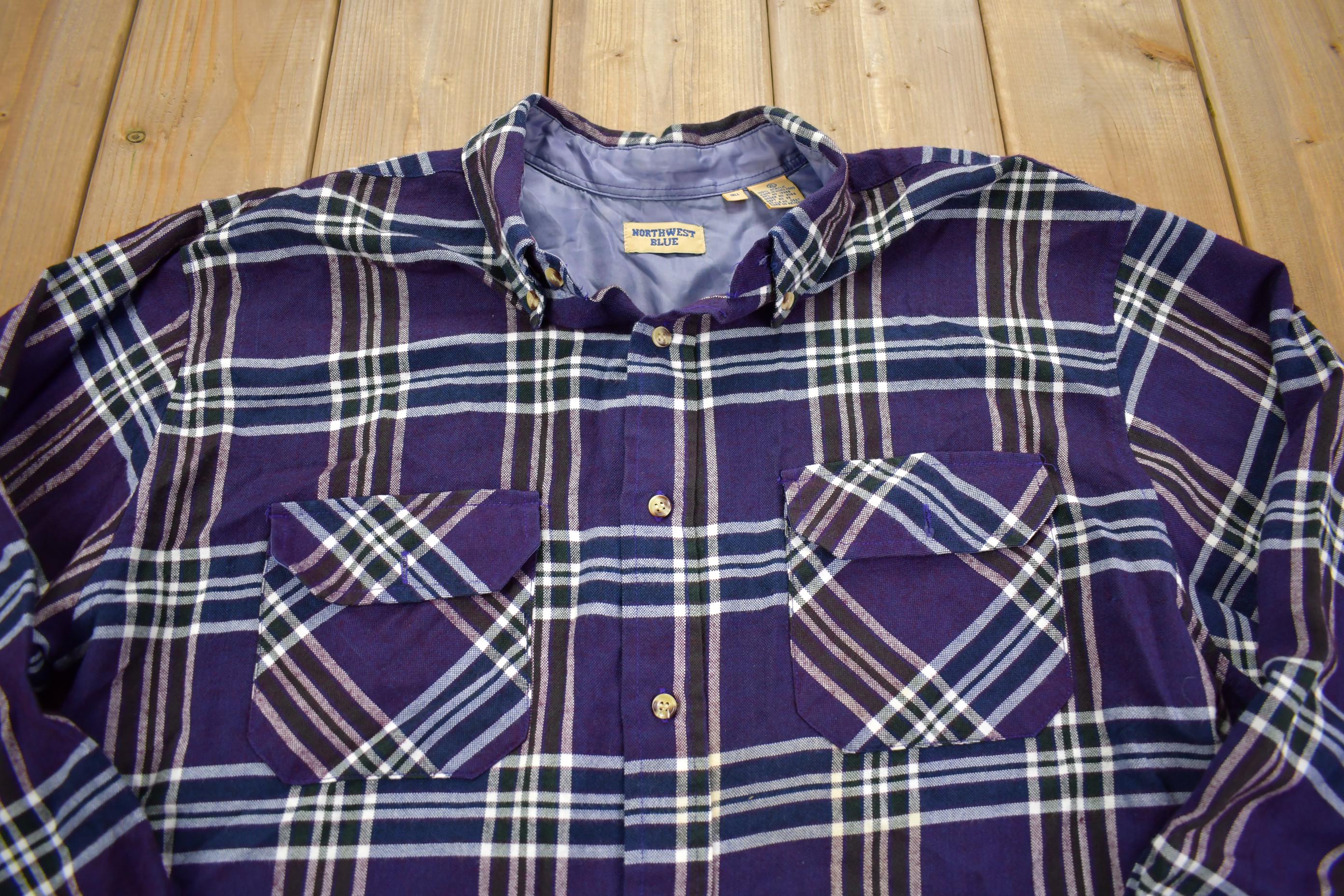 Vintage 1990s Northwest Blue Plaid Flannel Button Up Shirt - XL