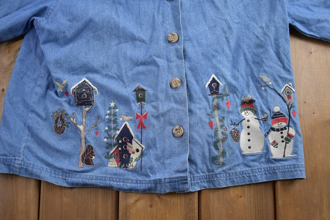 Vintage 1990s Denim Embroidered Button Up Shirt