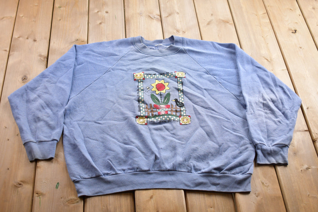 Vintage 1990s Sunshine Theme Floral Graphic Crewneck Sweater