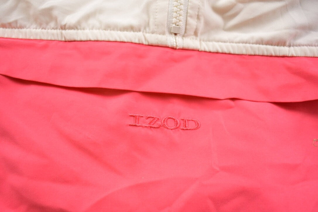 Vintage 1990s Izod Embroidered Logo Quarter Zip Color Block Windbreaker Jacket