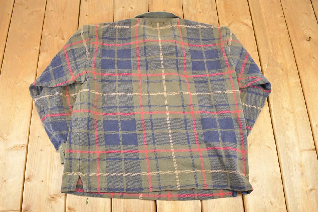 Vintage 1990s Nautica Plaid Souvenir Quarter Button Sweatshirt Mens L / 90s Crewneck / Travel Vacation Sweater / Streetwear