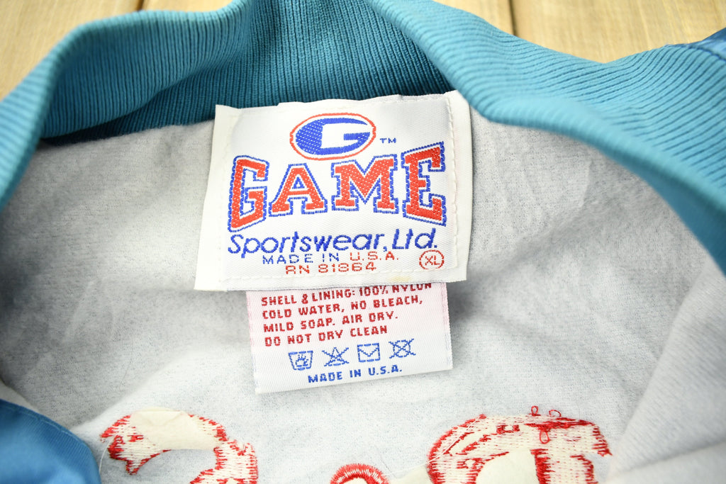 Vintage 1980s B&S Seamless Spouting Embroidered Satin Bomber Jacket