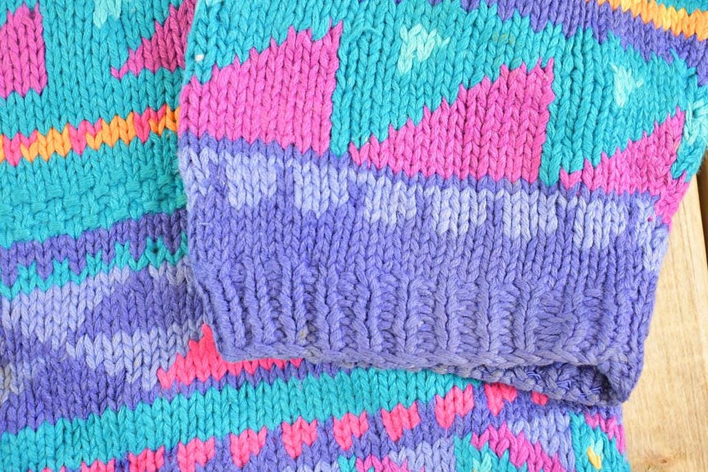 Vintage 1990s LL Bean Chunky Knit Crewneck Sweater Women's XL / 90's Abstract Pattern 3D Knitted Sweatshirt