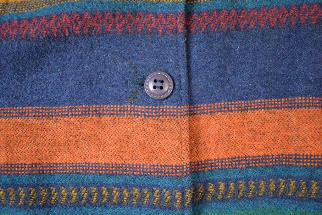 Vintage 1990s Striped Wool Hooded Aztec Style Button Up Jacket Made In