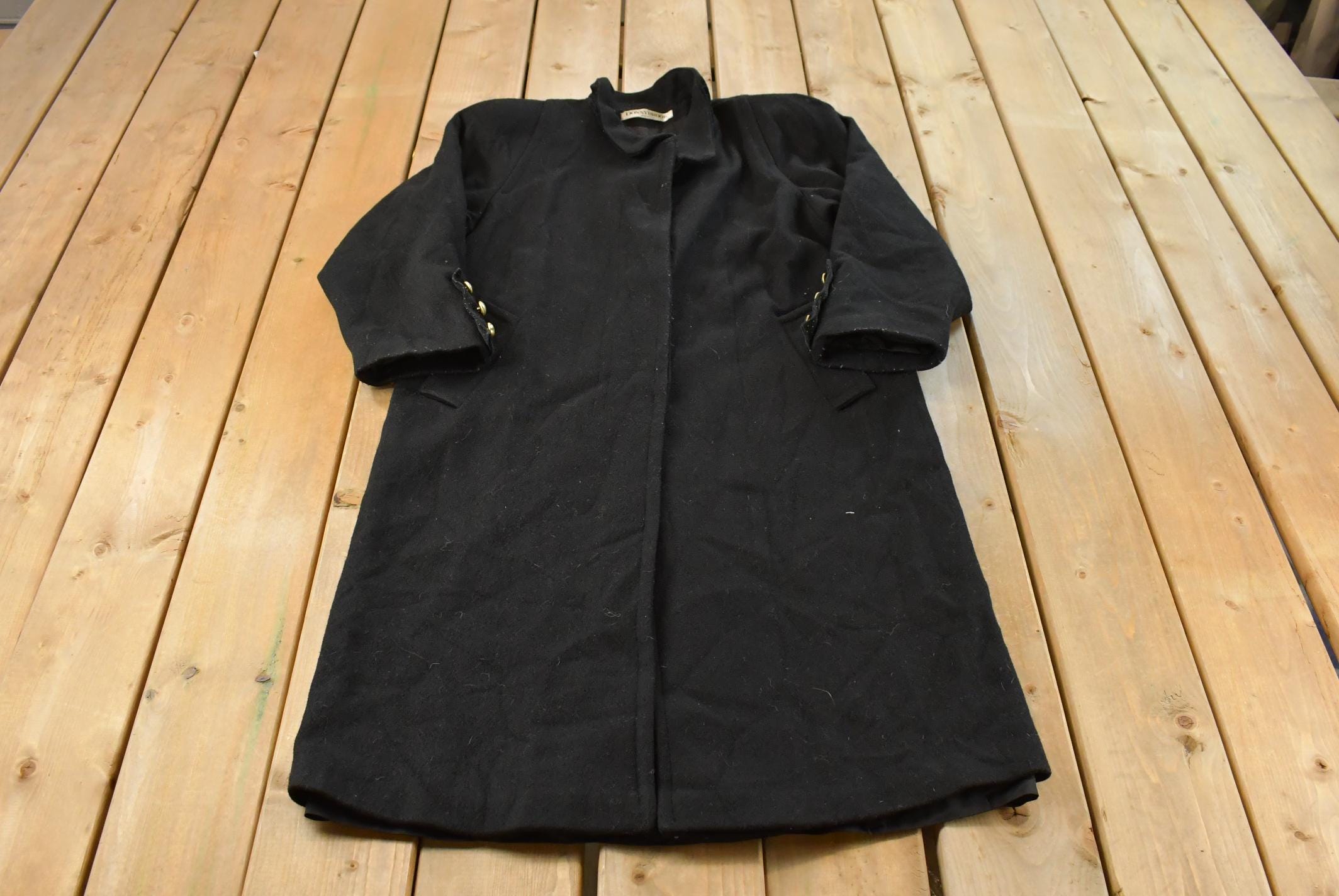 Vintage 1980s Donnybrook Wool Trench Button Up Over Coat Women's L /