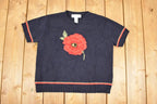 Vintage 1990s Poppy Print Jones New York Sport Knit Crewneck Sweater Women's L