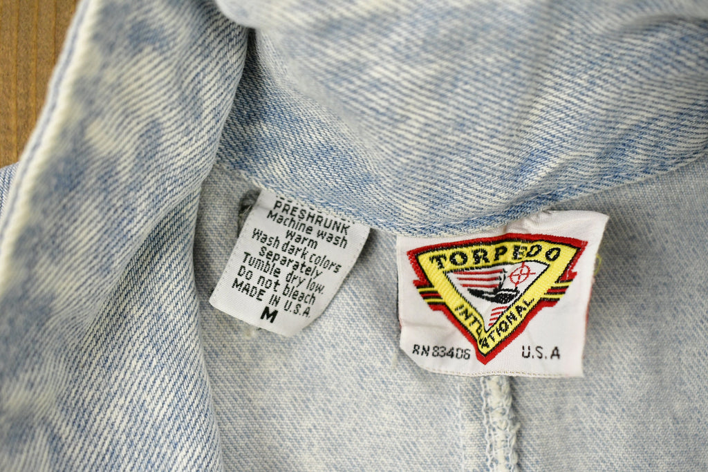 Vintage 1990s Custom Beads Cute Denim Jean Jacket / Vintage Denim / Streetwear / Custom Jacket / Fall Jacket / Made In USA / Torpedo