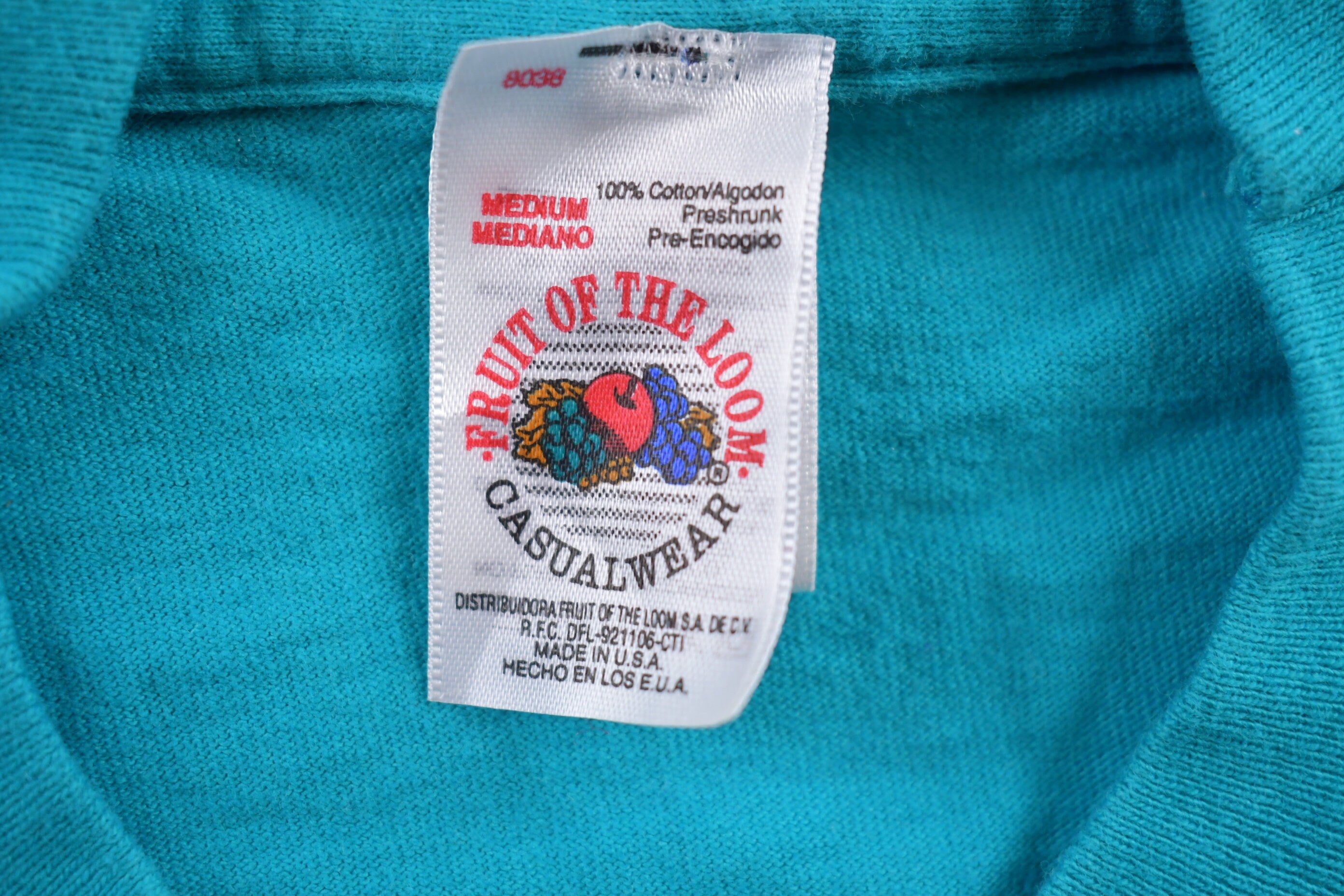 Vintage 1990s Fruit of the Loom Blank Turquoise T Shirt