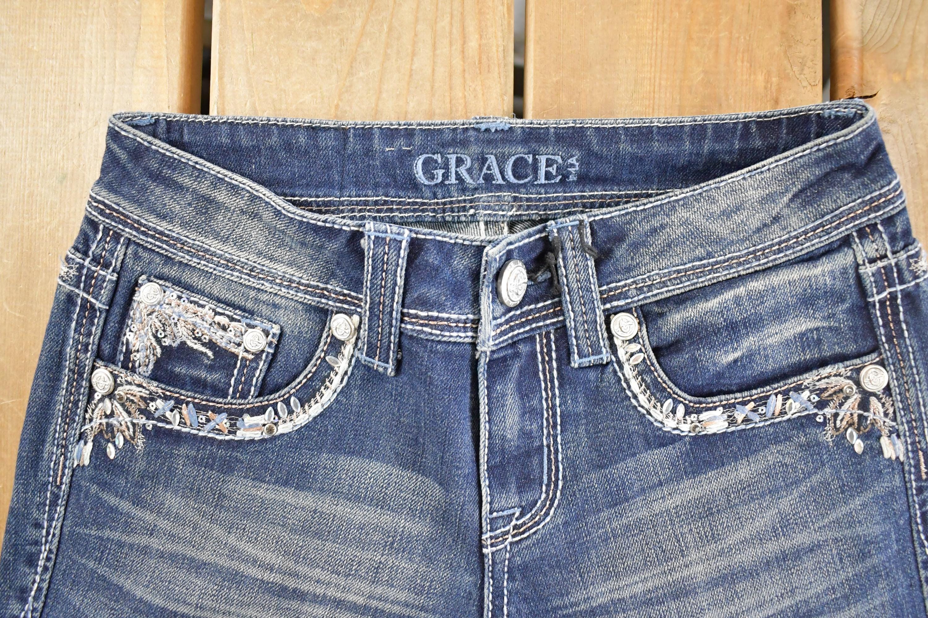 Vintage Deadstock Y2K Grace In LA Bedazzled Bootcut Low Rise Jeans Women's Size 26 x 32