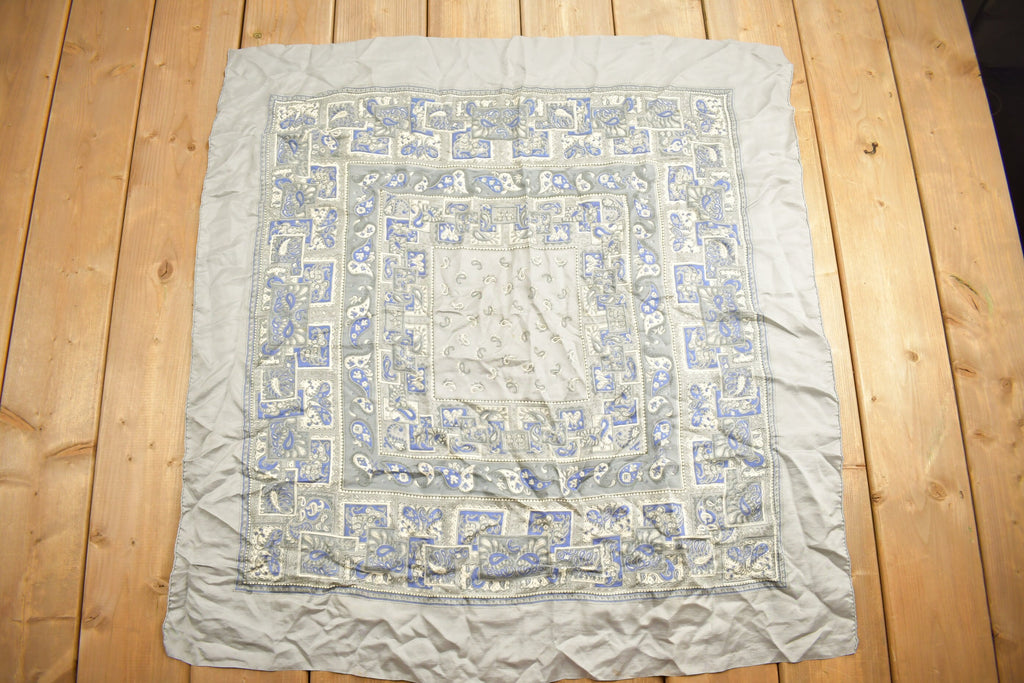 Vintage 1980s Grey Abstract Paisley Print Scarf