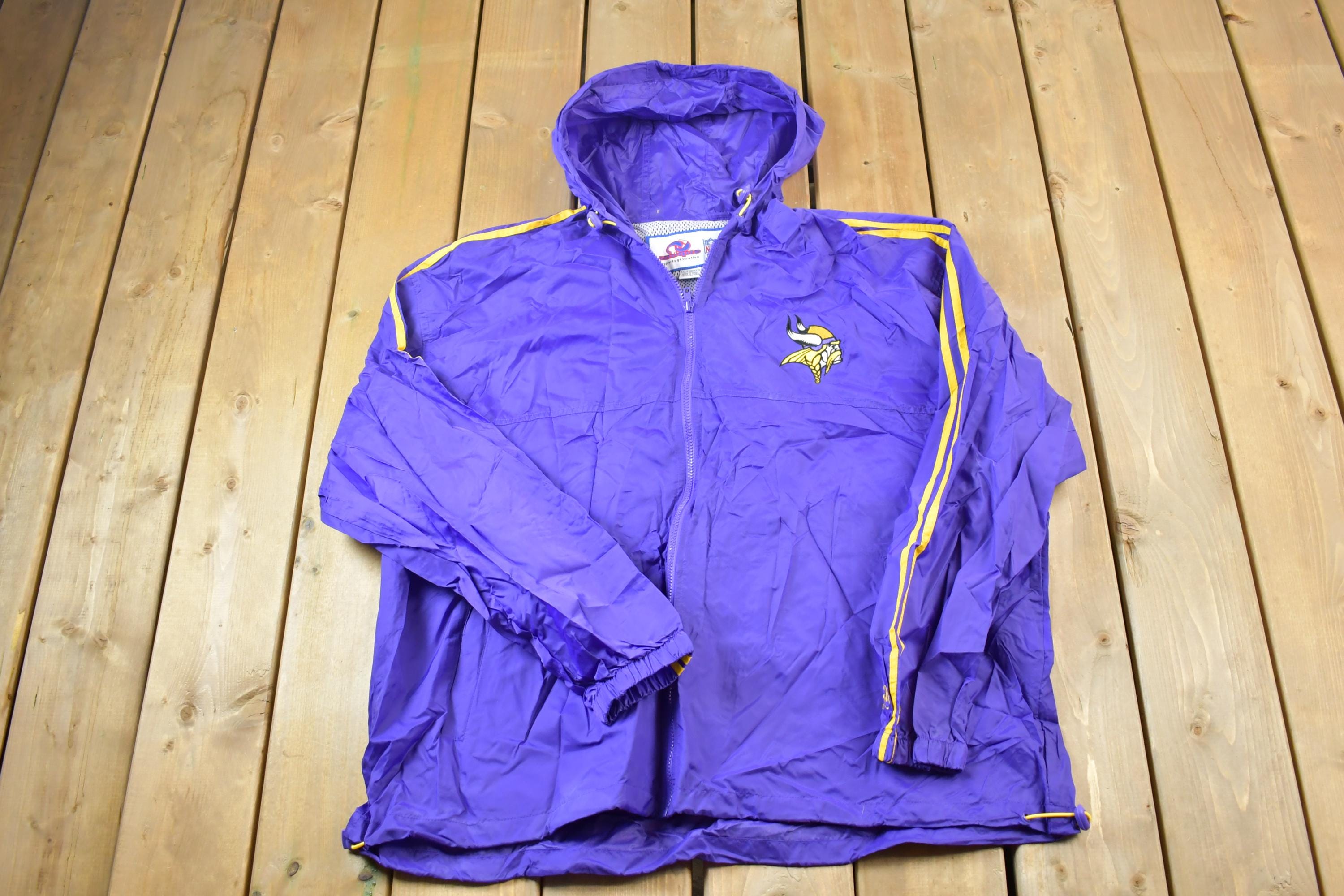 Vintage 1990s Purple Minnesota Vikings NFL Windbreaker Full Zip Unique Sports Generations Jacket