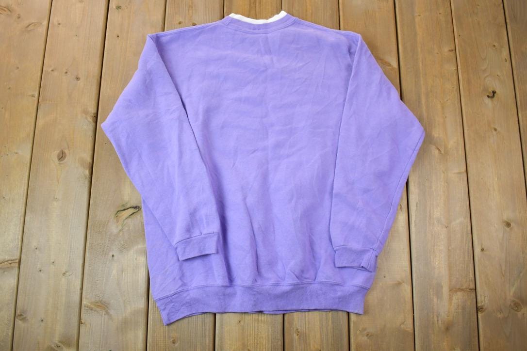 Vintage 1990s Top Stitch By Morning Sun Butterfly And Flowers Cute Double Collar Crew Neck Sweater