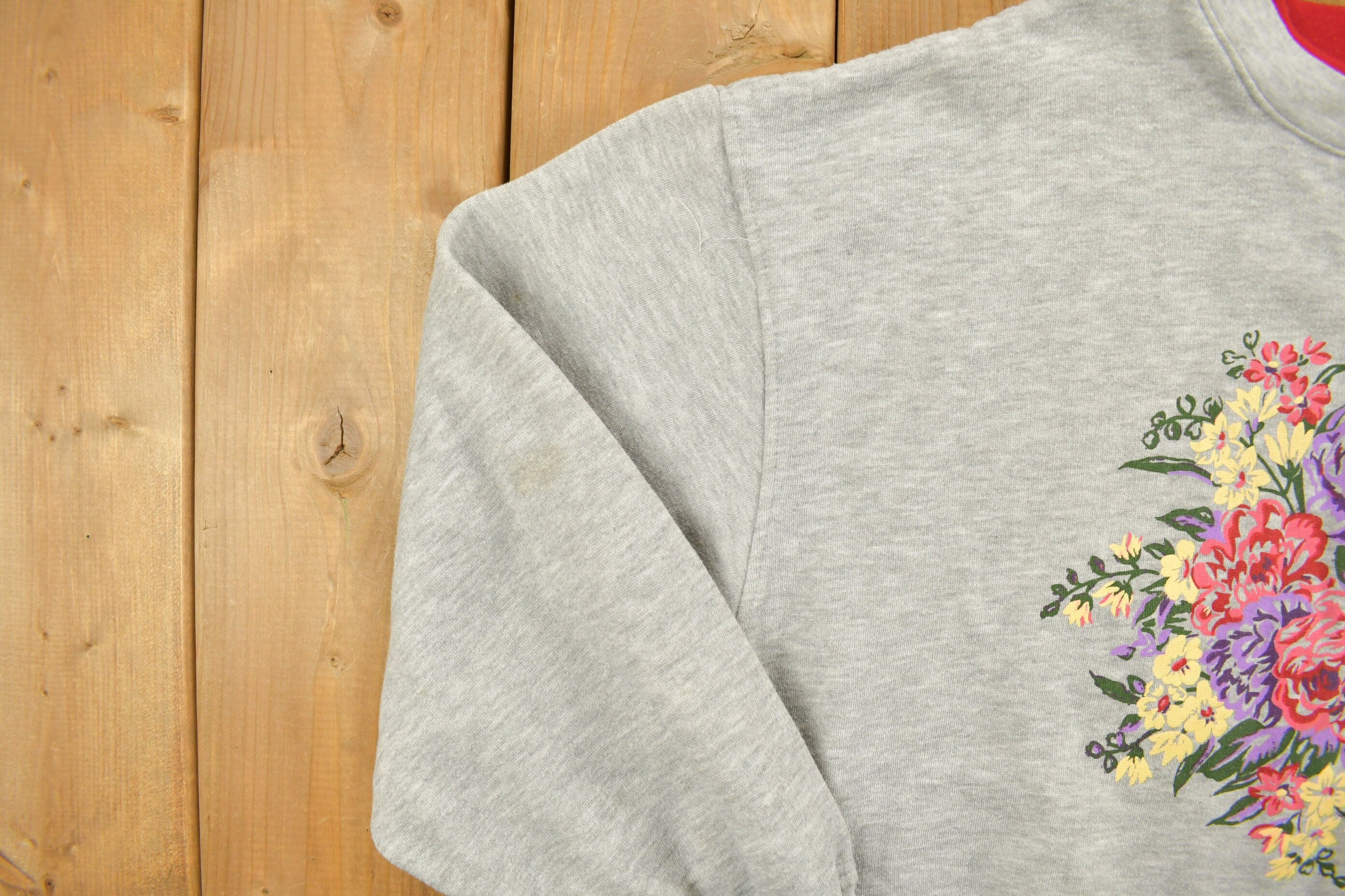 Vintage 1990s Basic Editions Double Collar Floral Graphic Crewneck Sweatshirt /