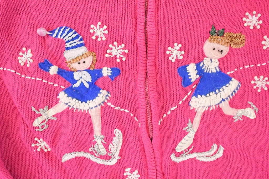 Vintage 1990s Tiara Girls Knit Cardigan Embroidered Skating Sweater Youth L  90s Knitted Sweatshirt  Vintage Preppy Knits