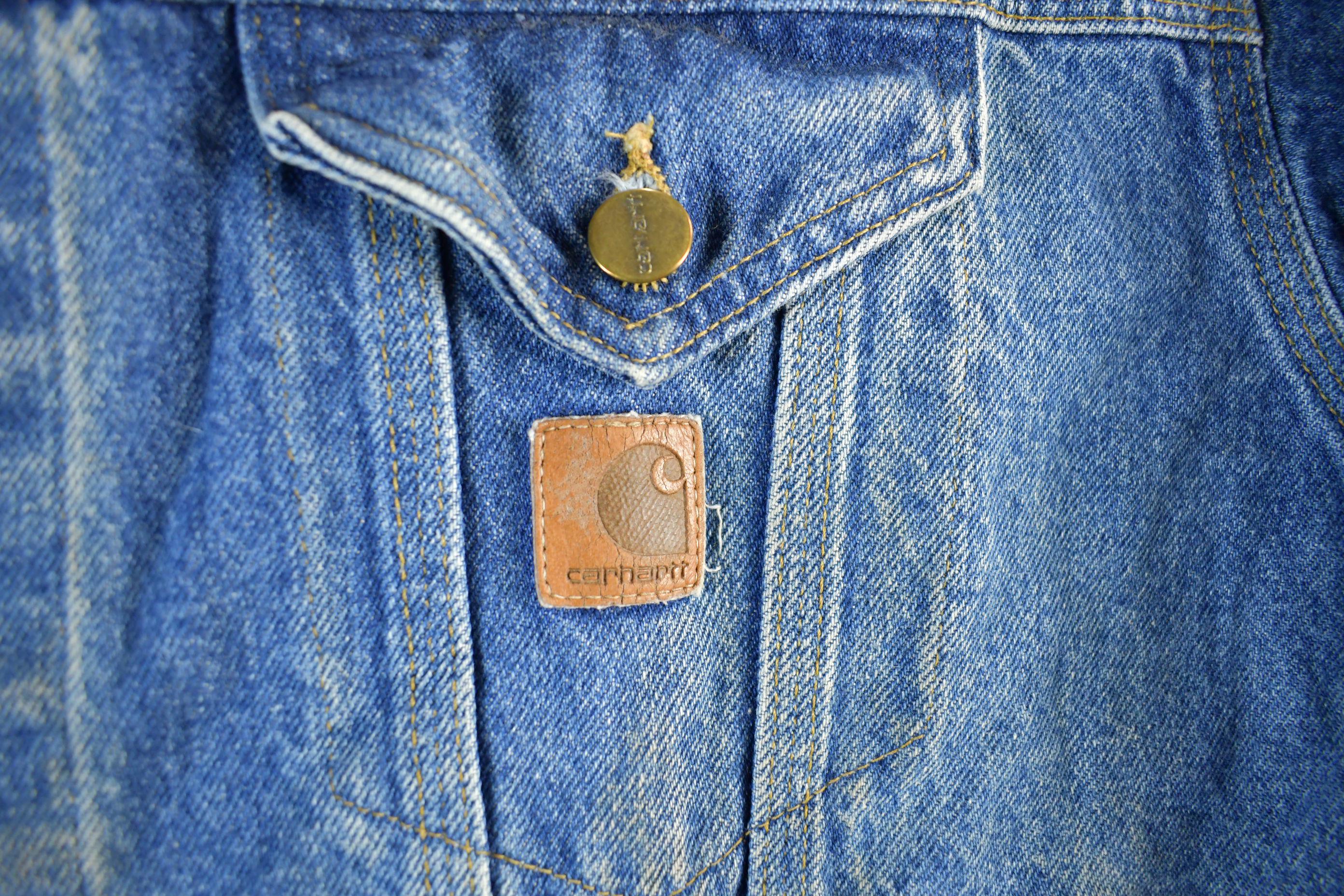 Vintage 1980s Carhartt Distressed Denim Trucker Work Jacket Men's Large