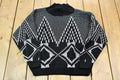 Vintage 1990s Fortune Knits Black and White Abstract Patterned Knit Turtleneck Sweater