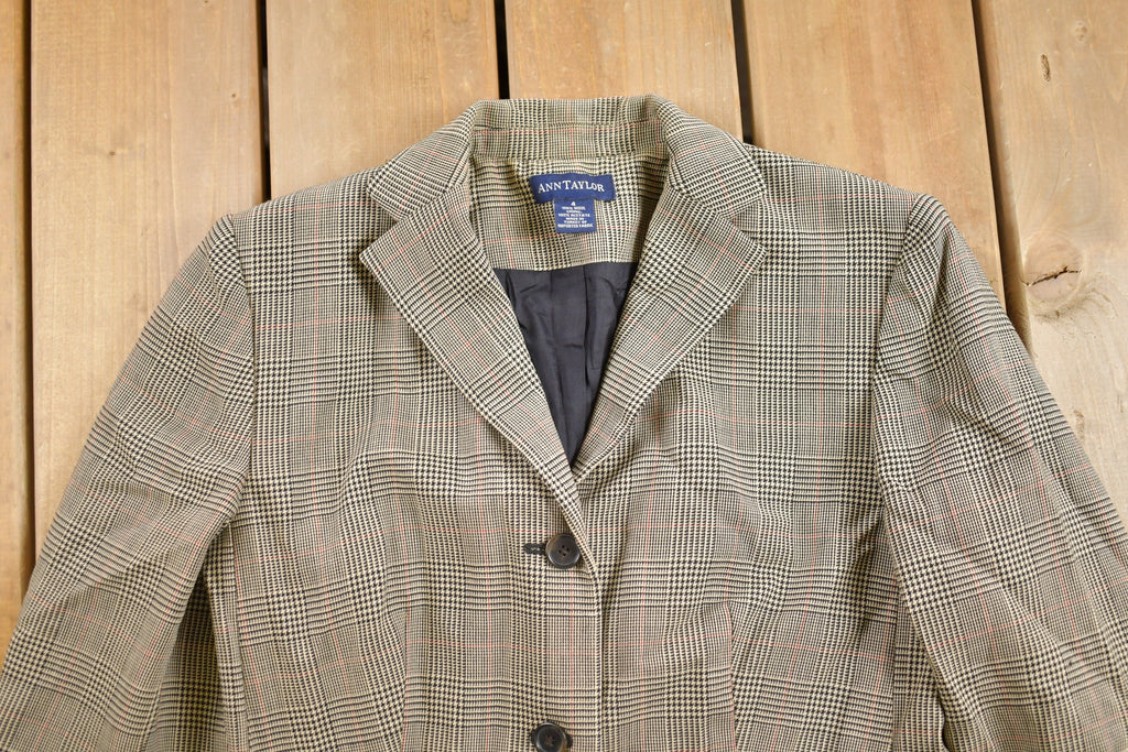 Vintage 1990s Ann Taylor Plaid Button Up Blazer Jacket
