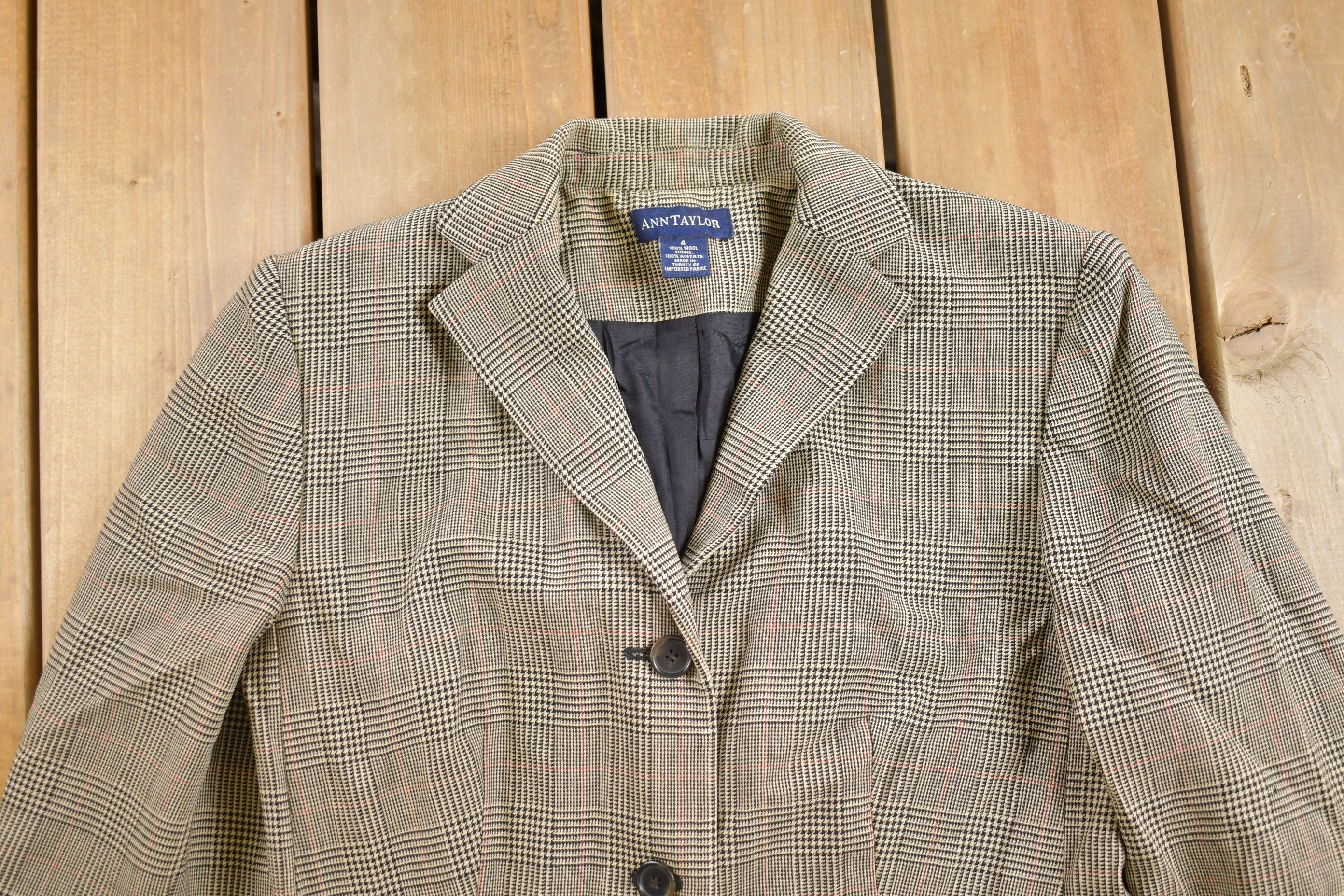 Vintage 1990s Ann Taylor Plaid Button Up Blazer Jacket