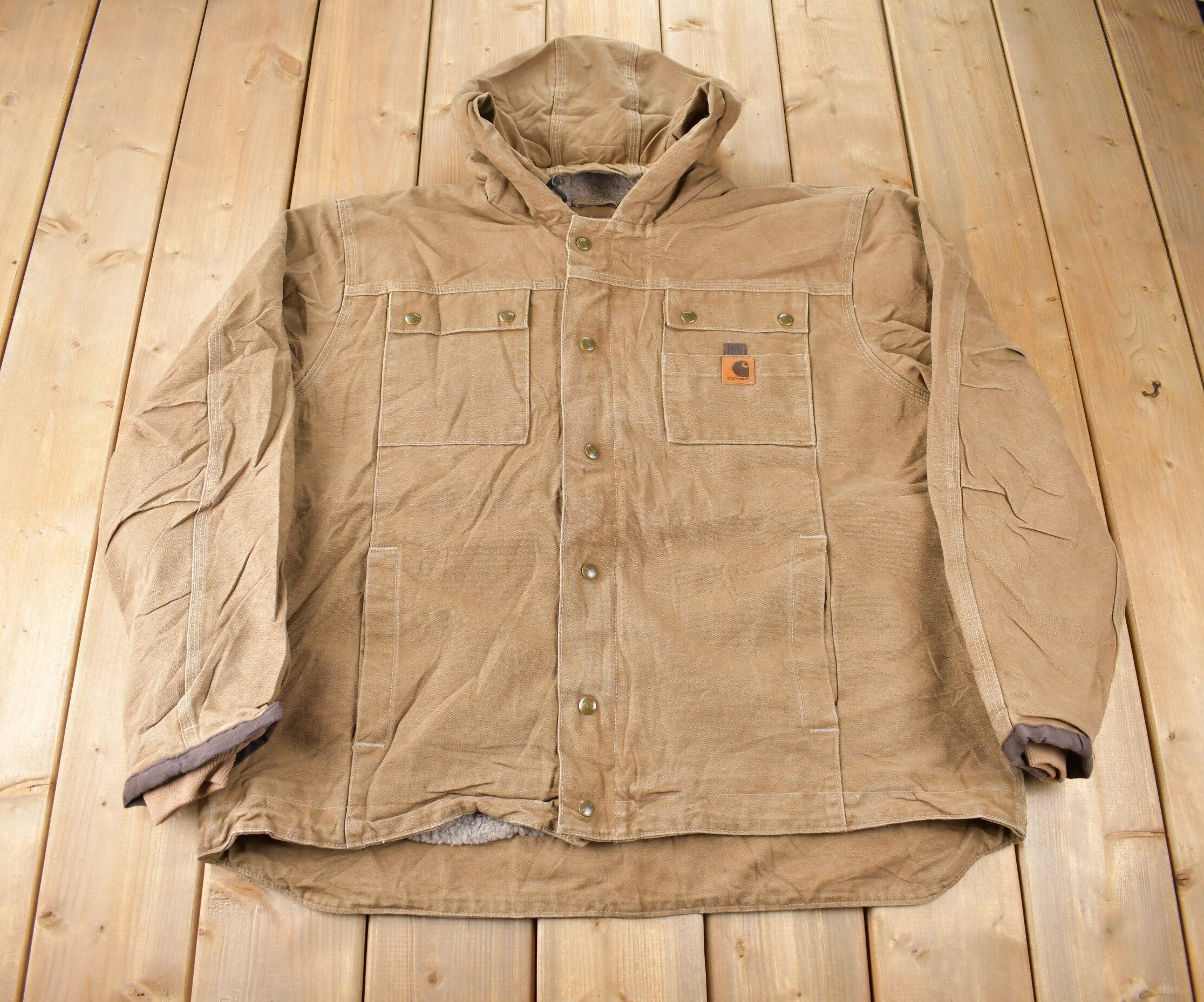 Vintage Y2K Carhartt Fleece Lined Hooded Work Jacket Size 2XL