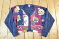 Vintage 1990s First Concepts Hand Knit Floral Pattern Cardigan Womens L