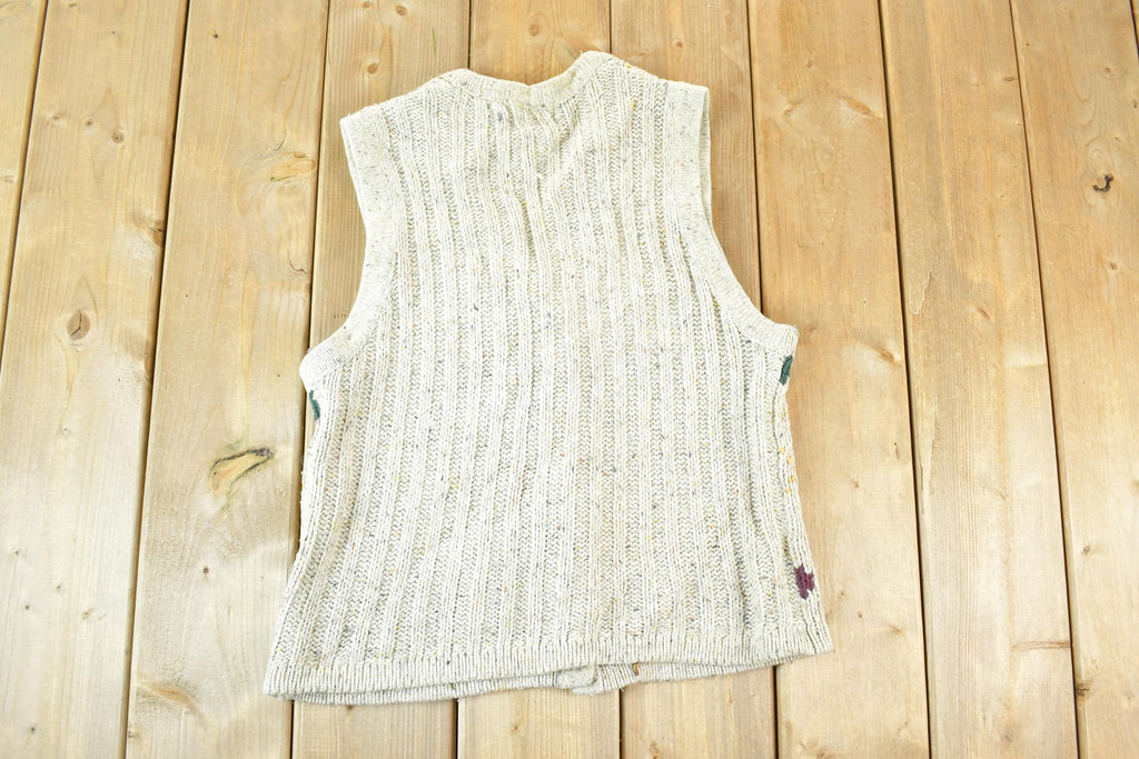 Vintage 1990s Cotton Ginny Argyle Pattern Chunky Knit Cardigan Sweater Vest Women's S