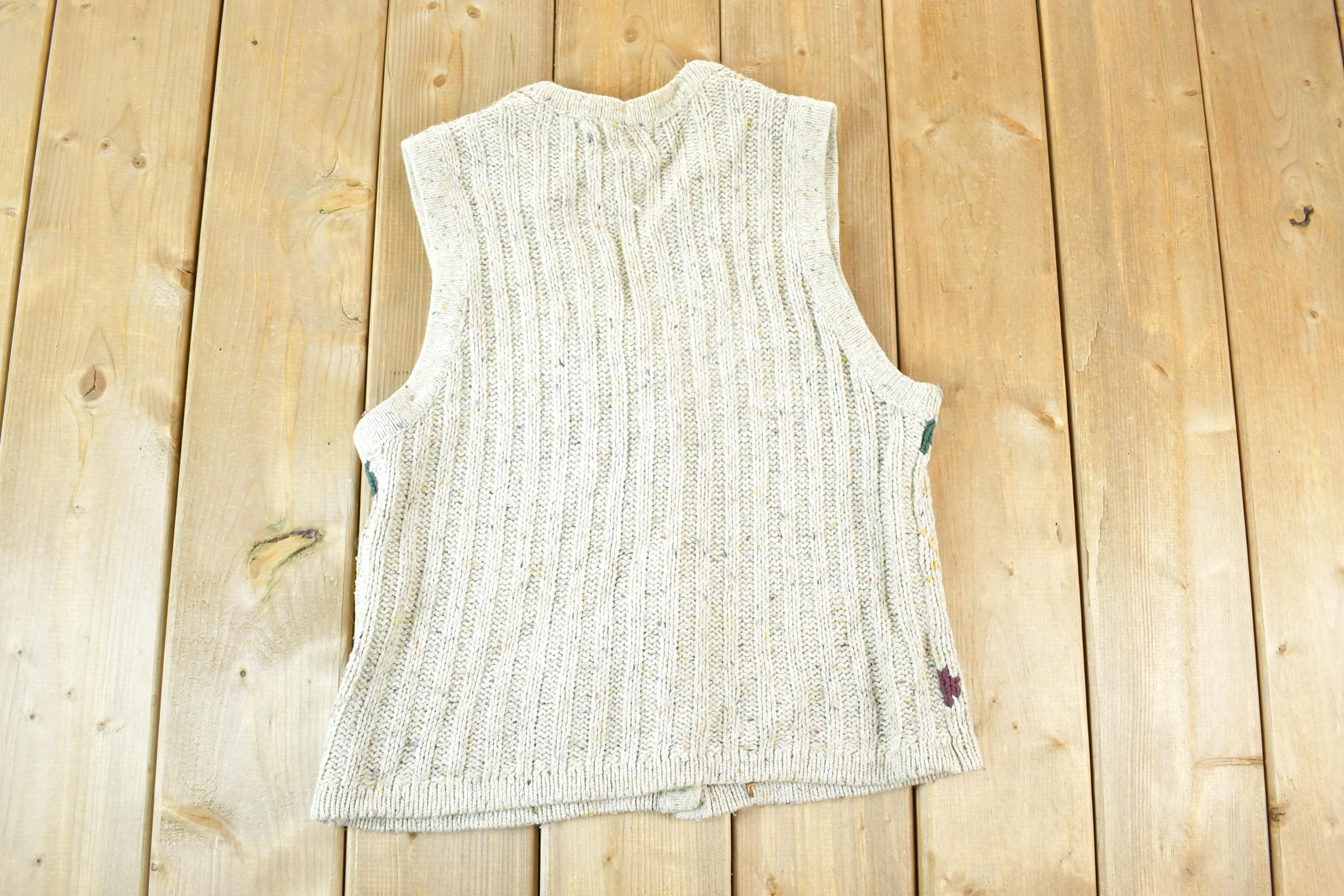 Vintage 1990s Cotton Ginny Argyle Pattern Chunky Knit Cardigan Sweater Vest Women's S