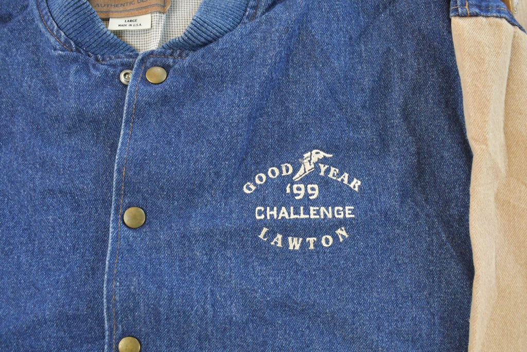 Vintage 1990s Goodyear Denim Varsity Jacket Men's L /
