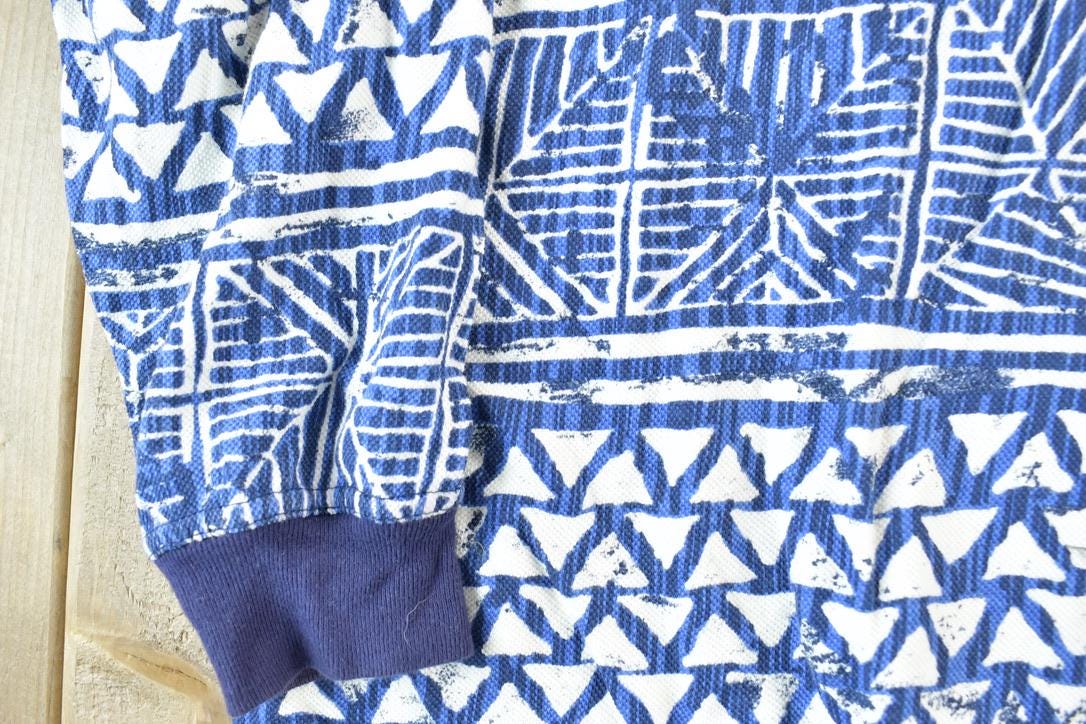 Vintage 1990s Cosmic Garage Abstract Print Quarter Button Long Sleeve Shirt