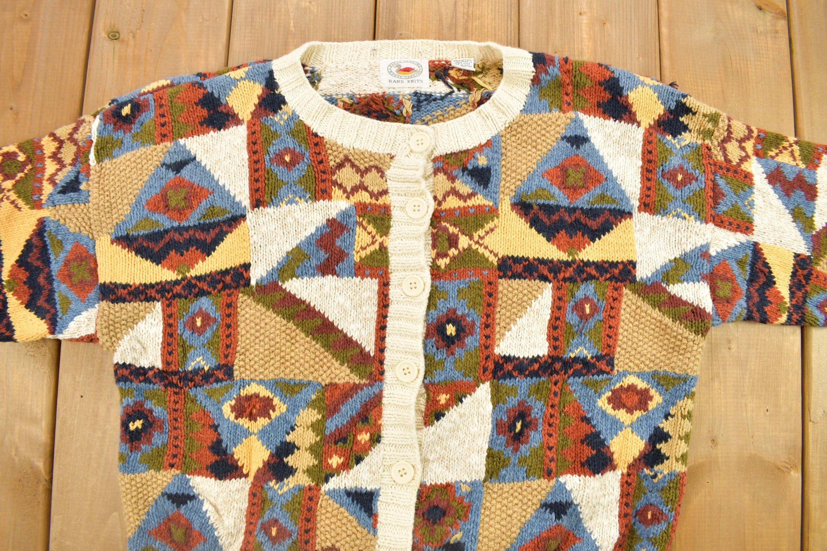 Vintage 1990s Marsh Landing Hand Knitted Cardigan Sweater