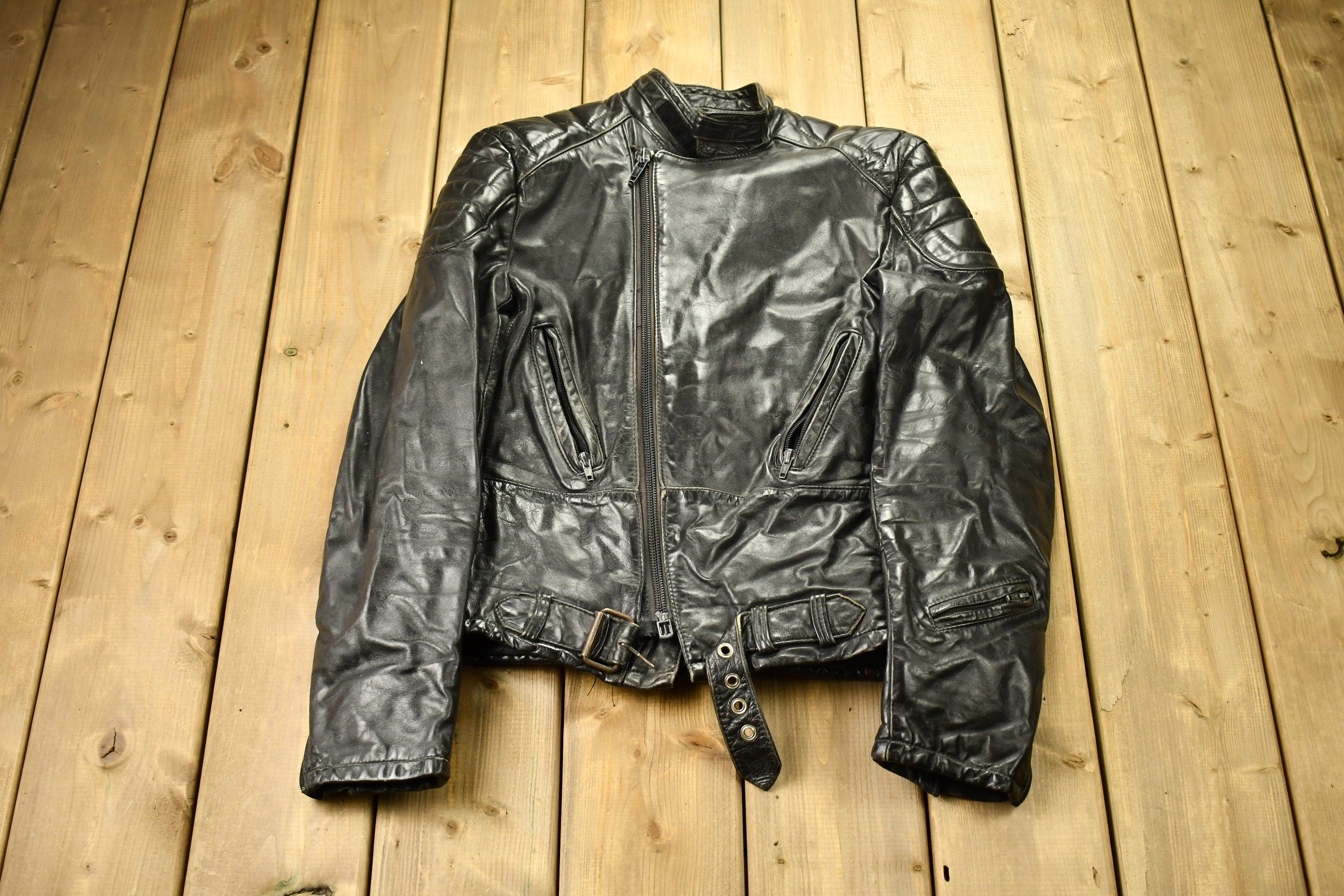 Vintage 1990s Techno Mode Leather Cafe Racer Jacket